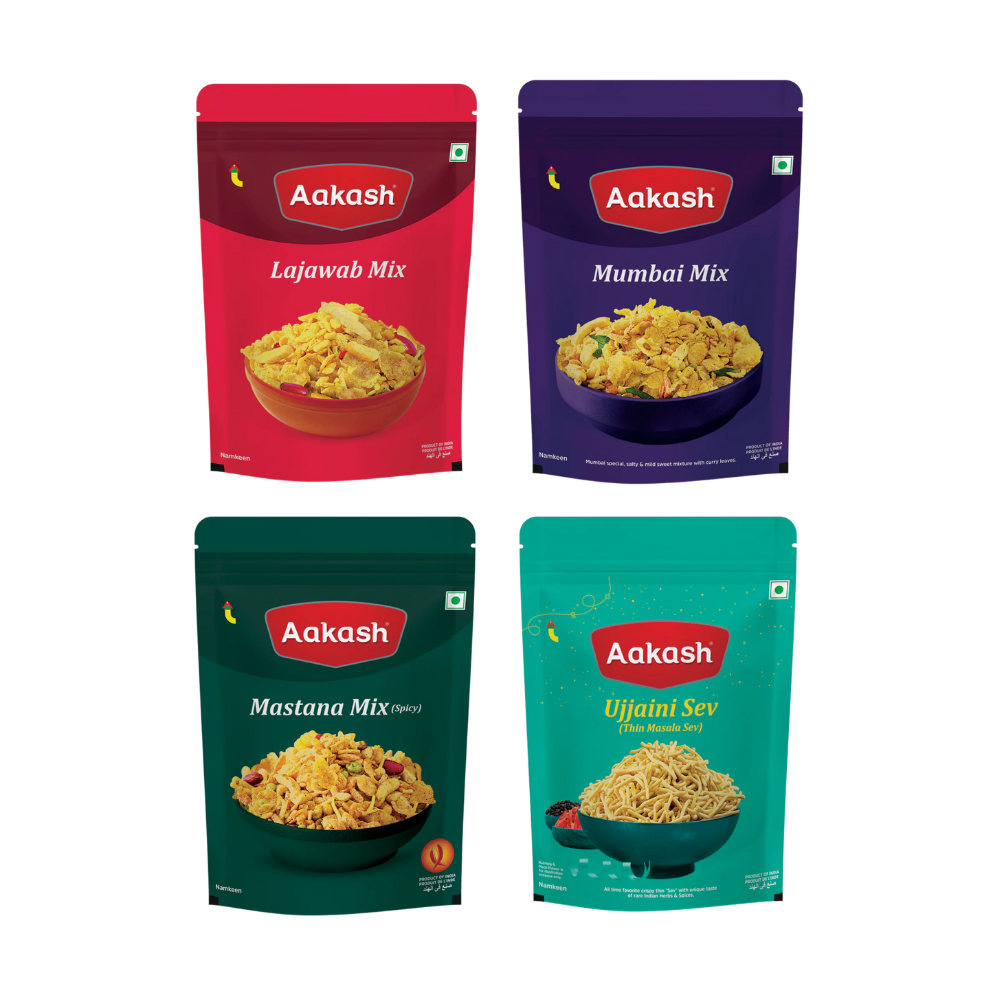 Mixture & Sev Combo (Pack of 4) Lajawab Mix, Mumbai Mix, Mastana Mix & Ujjaini Sev